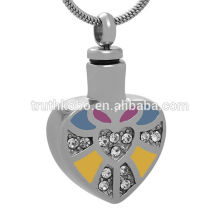 Souvenir de cendres de bijoux de coeur d&#39;acier inoxydable 316L bleu / jaune / Colorfu avec le pendant en cristal